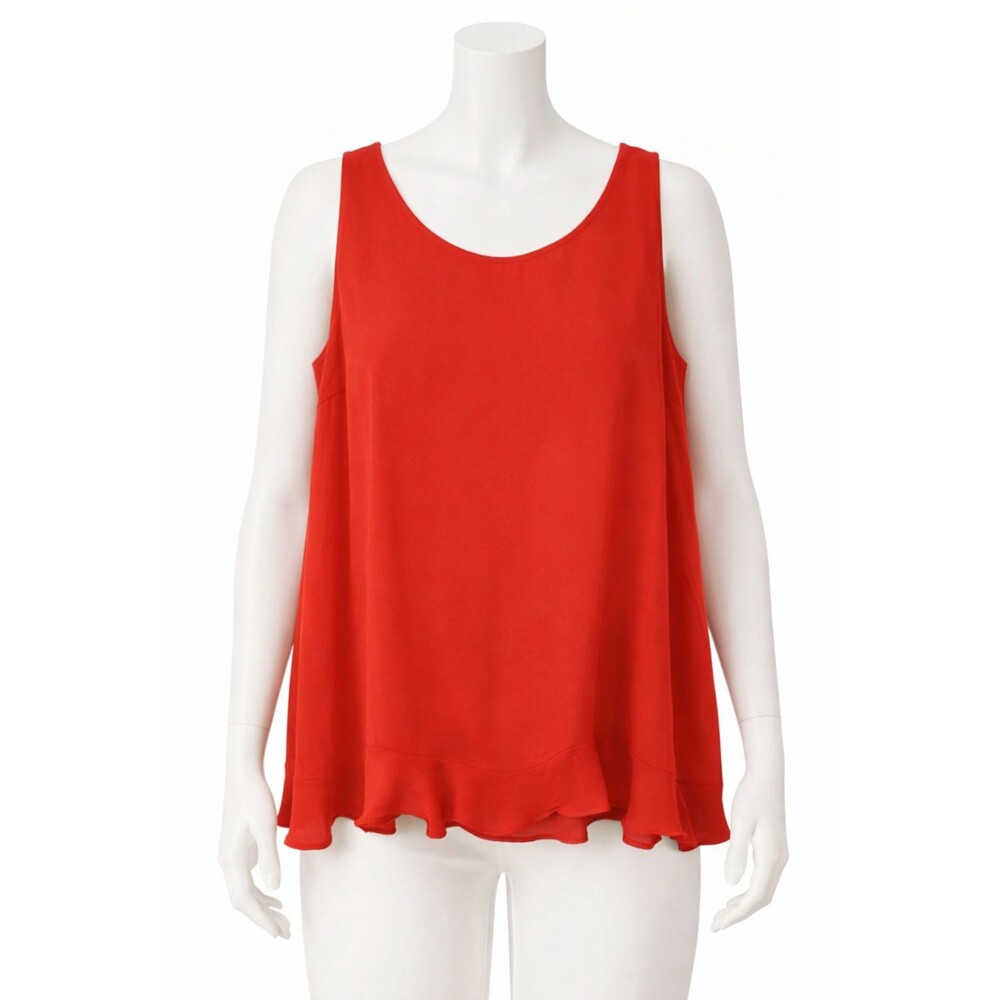 Signature Collection Tunic Womens XL-18 Red Ruffle Hem Silky Soft Key-Hole Back